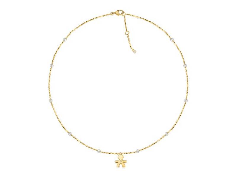 9KT YELLOW GOLD NECKLACE WITH PEARLS AND DIAMOND BOY LE PERLE LE BEBE' LBB830